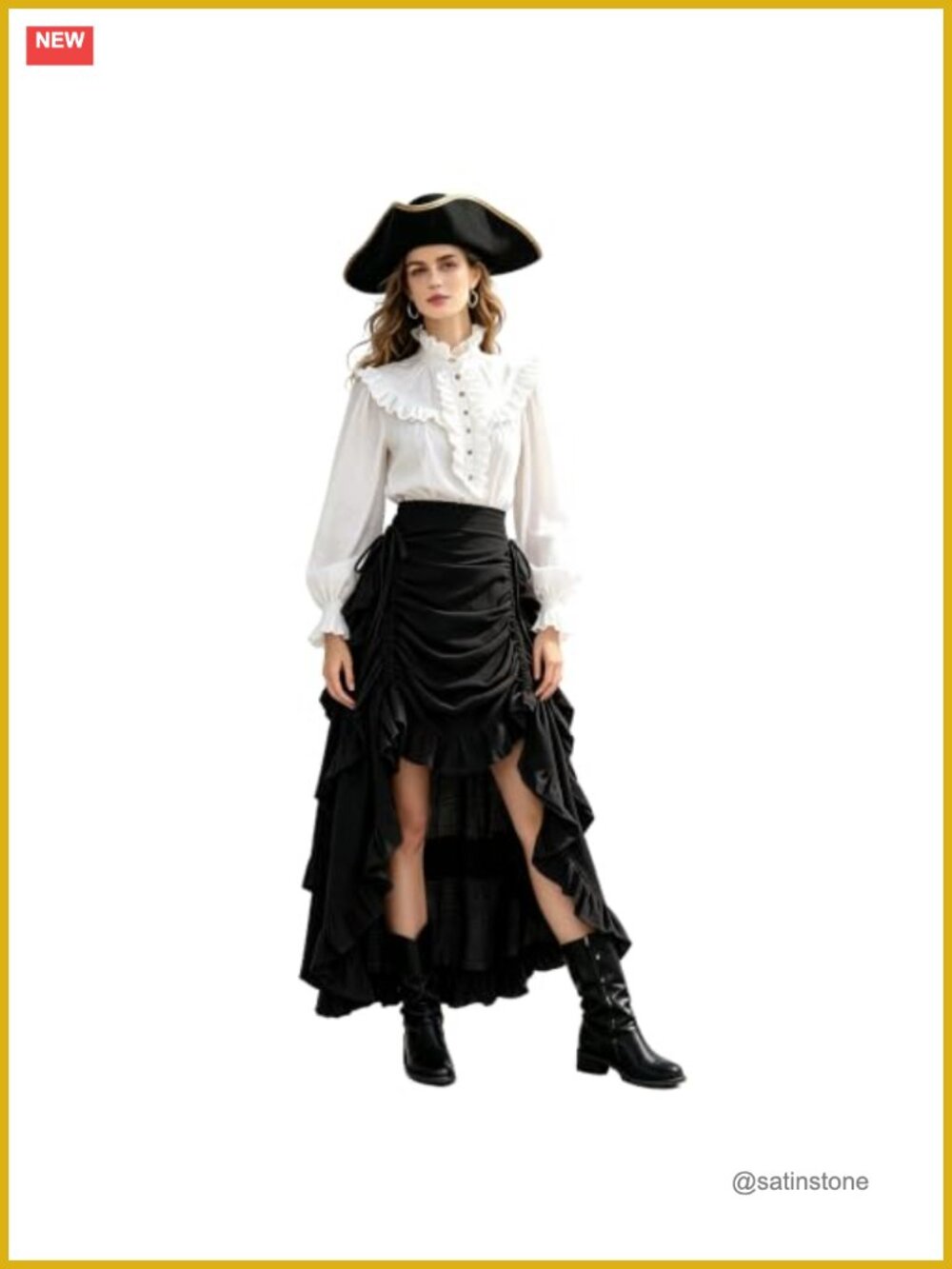 Gothic Steampunk High Low Ruffle Skirt Drawstring Renaissance Pirate - Picture 4 of 5
